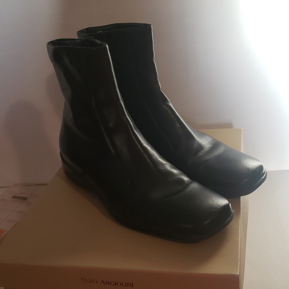 Enzo Angiolini Women's Boots Zip Square Toe Leather Black